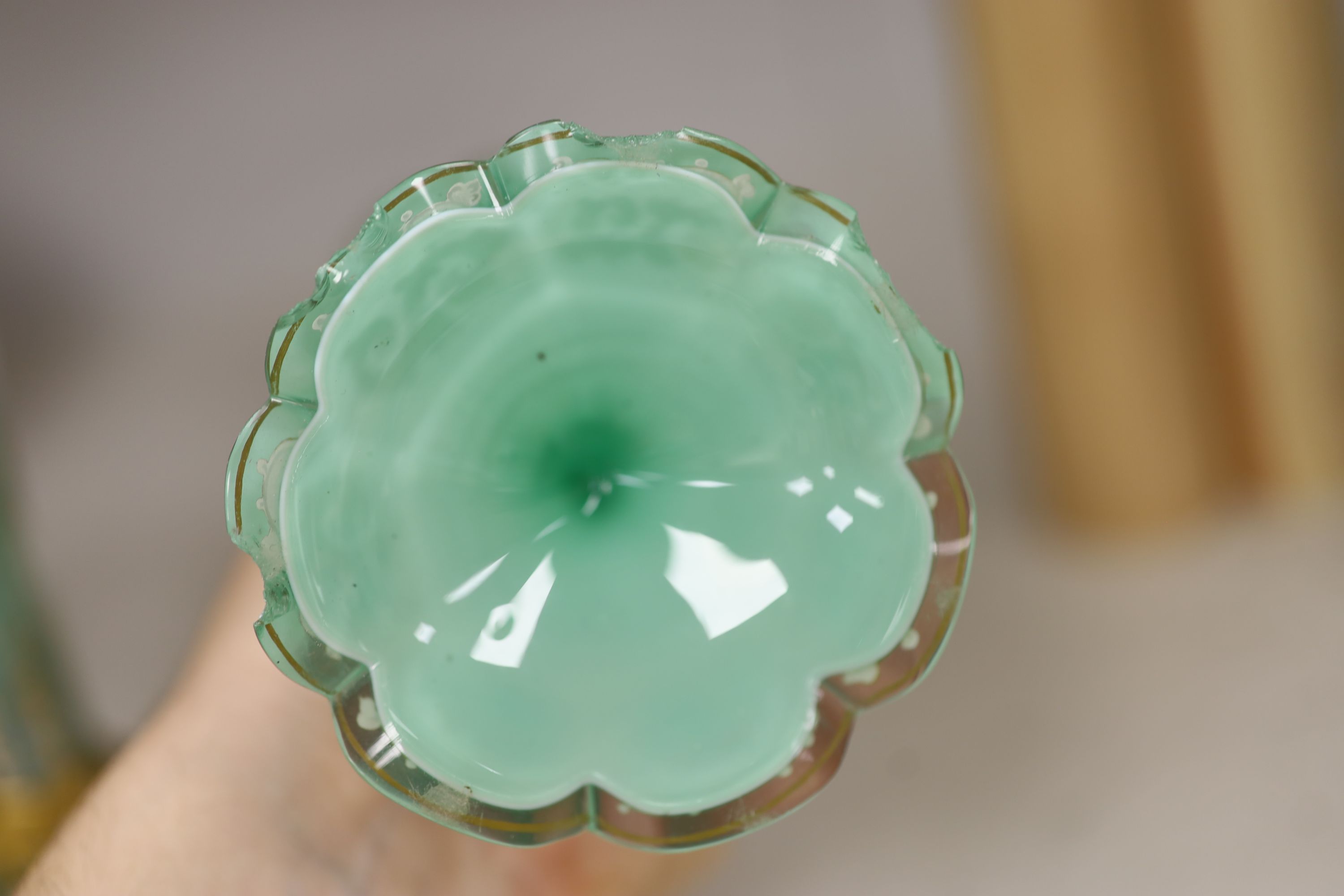 A pair of late 19th century Bohemian cased glass vases, height 21cm